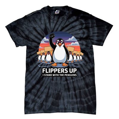Flippers Up I Stand With Penguins Against Tariffs USA Tie-Dye T-Shirt