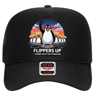 Flippers Up I Stand With Penguins Against Tariffs USA Trucker Hat