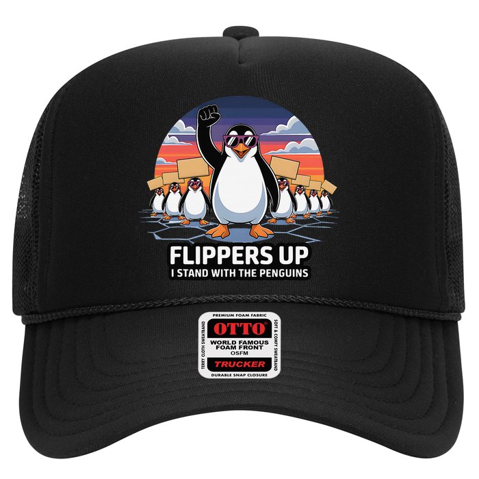 Flippers Up I Stand With Penguins Against Tariffs USA Trucker Hat