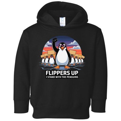 Flippers Up I Stand With Penguins Against Tariffs USA Toddler Hoodie