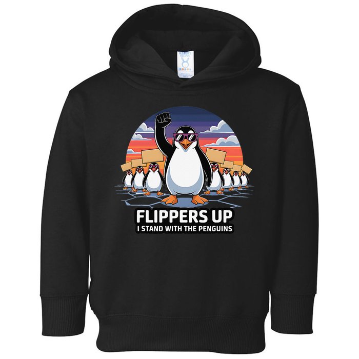 Flippers Up I Stand With Penguins Against Tariffs USA Toddler Hoodie
