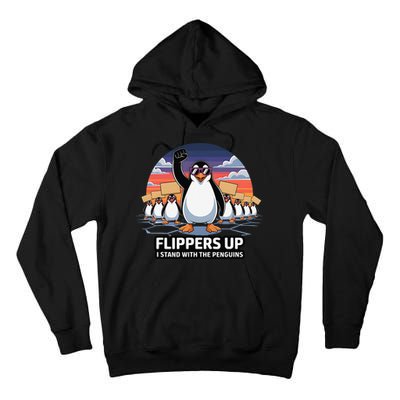 Flippers Up I Stand With Penguins Against Tariffs USA Tall Hoodie