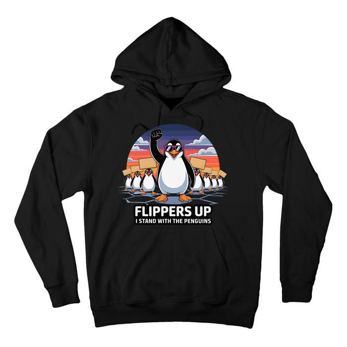 Flippers Up I Stand With Penguins Against Tariffs USA Tall Hoodie