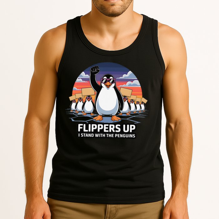 Flippers Up I Stand With Penguins Against Tariffs USA Tank Top