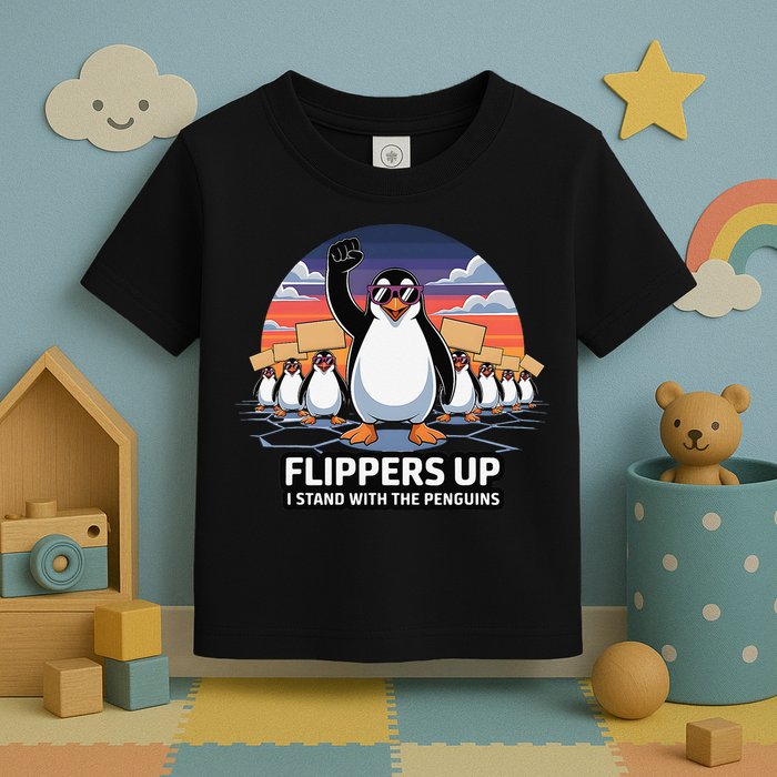 Flippers Up I Stand With Penguins Against Tariffs USA Toddler T-Shirt