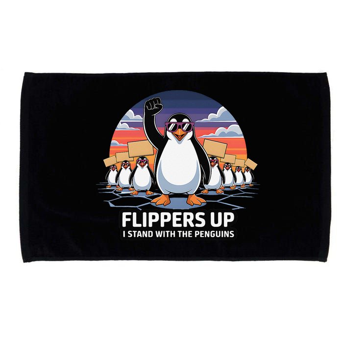 Flippers Up I Stand With Penguins Against Tariffs USA Microfiber Hand Towel
