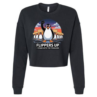 Flippers Up I Stand With Penguins Against Tariffs USA Cropped Pullover Crew