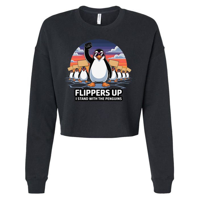 Flippers Up I Stand With Penguins Against Tariffs USA Cropped Pullover Crew