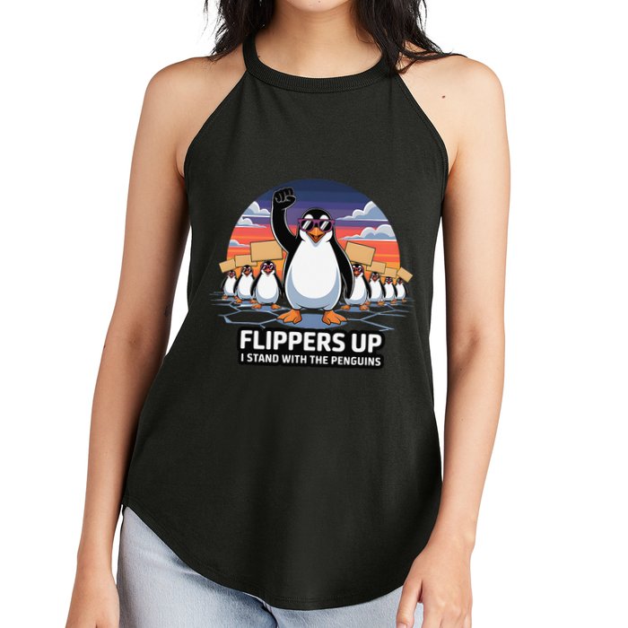 Flippers Up I Stand With Penguins Against Tariffs USA Women's Perfect Tri Rocker Tank