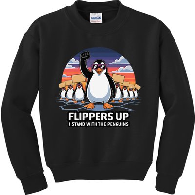 Flippers Up I Stand With Penguins Against Tariffs USA Kids Sweatshirt