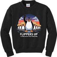 Flippers Up I Stand With Penguins Against Tariffs USA Kids Sweatshirt