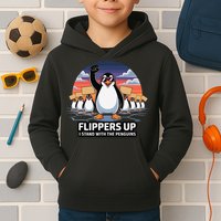 Flippers Up I Stand With Penguins Against Tariffs USA Kids Hoodie