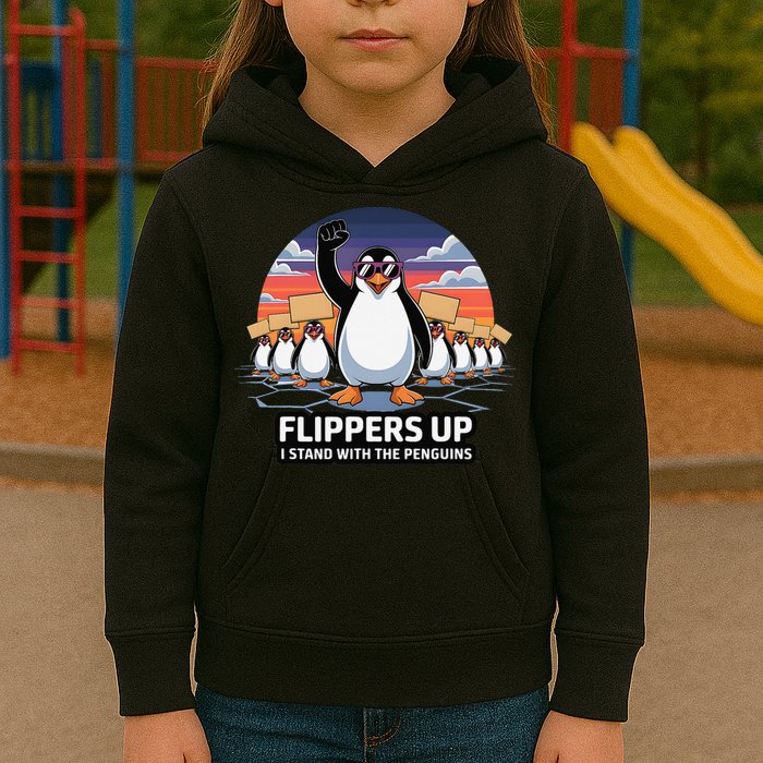 Flippers Up I Stand With Penguins Against Tariffs USA Kids Hoodie