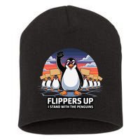 Flippers Up I Stand With Penguins Against Tariffs USA Short Acrylic Beanie