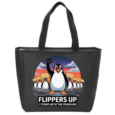 Flippers Up I Stand With Penguins Against Tariffs USA Zip Tote Bag