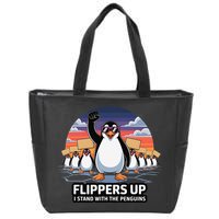 Flippers Up I Stand With Penguins Against Tariffs USA Zip Tote Bag