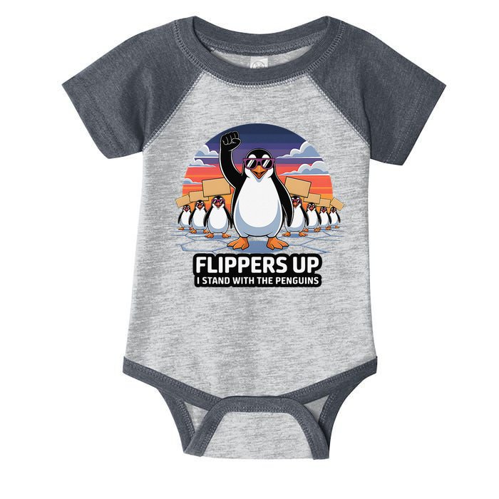 Flippers Up I Stand With Penguins Against Tariffs USA Infant Baby Jersey Bodysuit