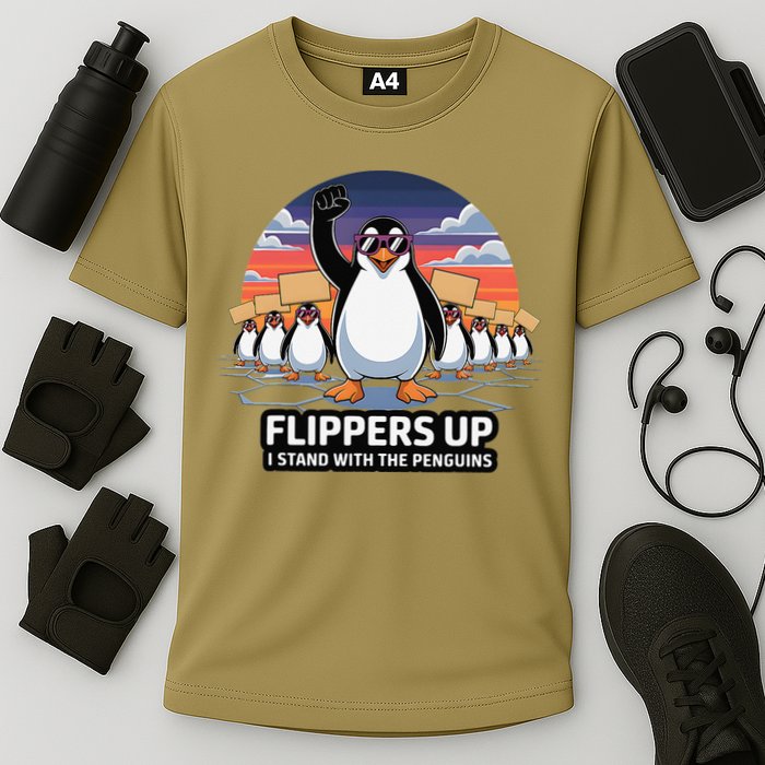 Flippers Up I Stand With Penguins Against Tariffs USA Performance Shirt
