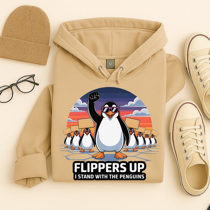 Flippers Up I Stand With Penguins Against Tariffs USA Hoodie