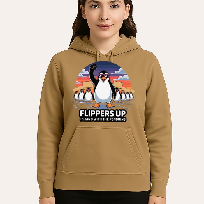 Flippers Up I Stand With Penguins Against Tariffs USA Hoodie