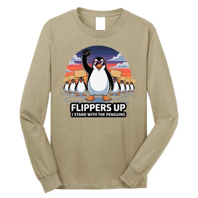 Flippers Up I Stand With Penguins Against Tariffs USA Long Sleeve Shirt