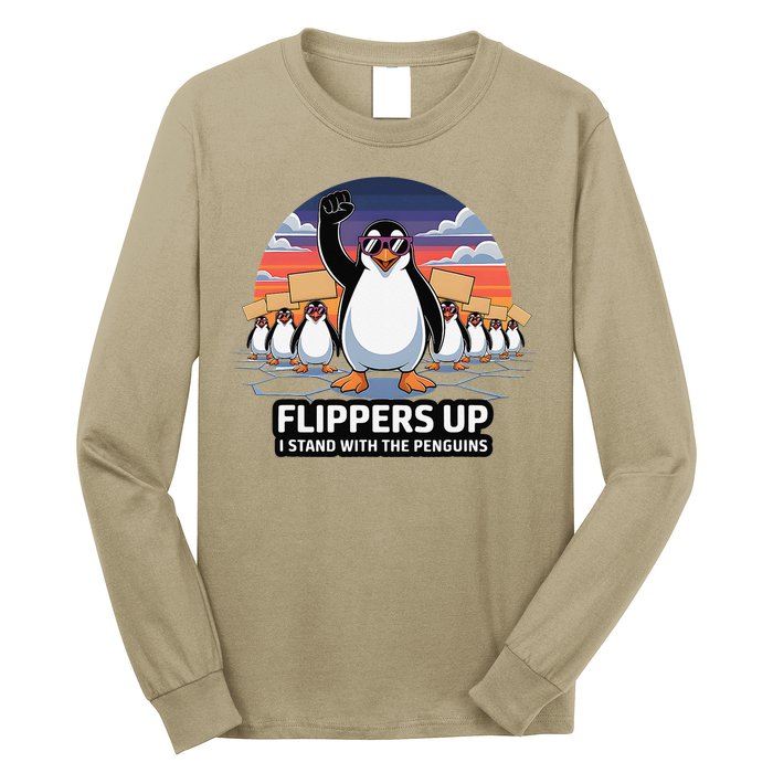 Flippers Up I Stand With Penguins Against Tariffs USA Long Sleeve Shirt