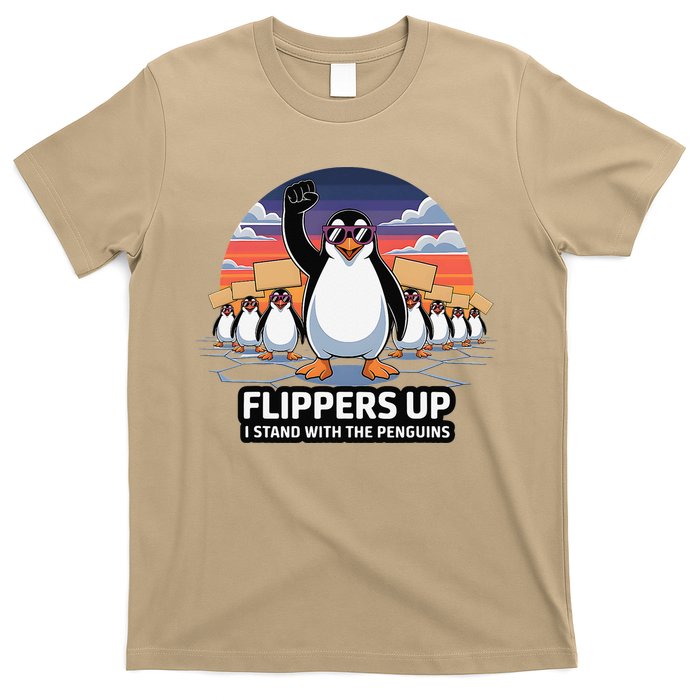 Flippers Up I Stand With Penguins Against Tariffs USA T-Shirt