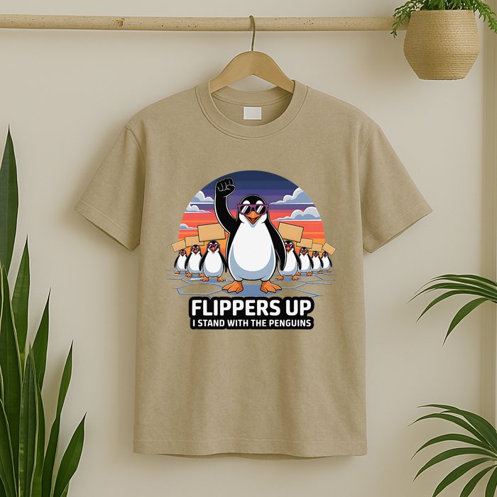 Flippers Up I Stand With Penguins Against Tariffs USA T-Shirt
