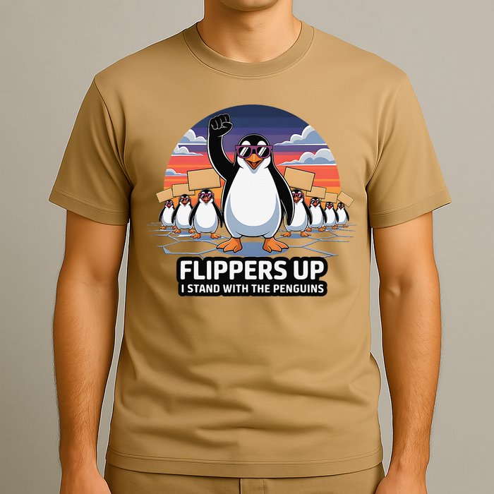 Flippers Up I Stand With Penguins Against Tariffs USA T-Shirt