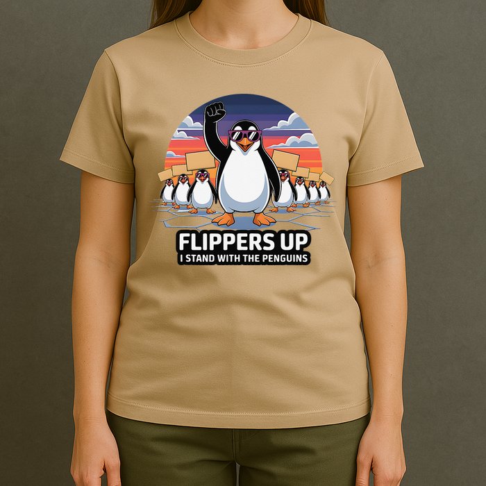 Flippers Up I Stand With Penguins Against Tariffs USA T-Shirt