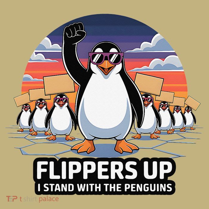 Flippers Up I Stand With Penguins Against Tariffs USA Button