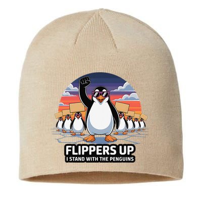 Flippers Up I Stand With Penguins Against Tariffs USA Sustainable Beanie