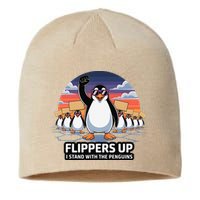 Flippers Up I Stand With Penguins Against Tariffs USA Sustainable Beanie