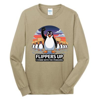 Flippers Up I Stand With Penguins Against Tariffs USA Tall Long Sleeve T-Shirt
