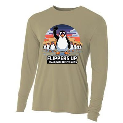 Flippers Up I Stand With Penguins Against Tariffs USA Cooling Performance Long Sleeve Crew