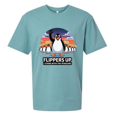 Flippers Up I Stand With Penguins Against Tariffs USA Sueded Cloud Jersey T-Shirt