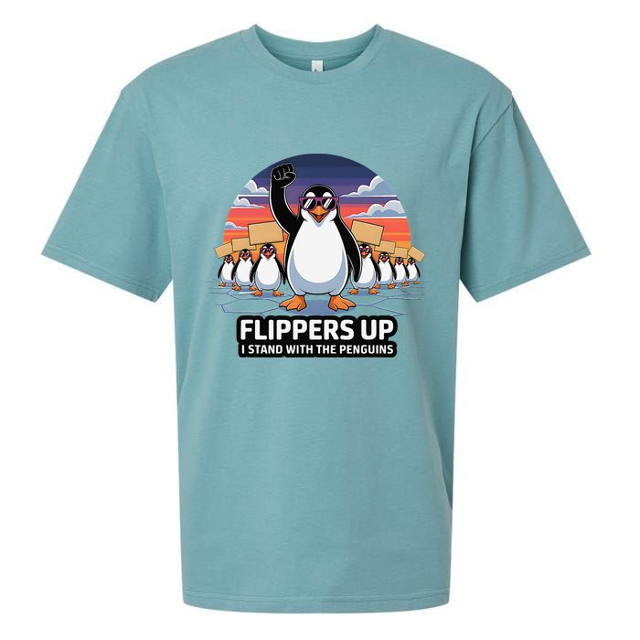 Flippers Up I Stand With Penguins Against Tariffs USA Sueded Cloud Jersey T-Shirt