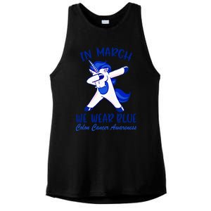 Funny Unicorn In March We Wear Blue Colon Cancer Awareness Gift Ladies PosiCharge Tri-Blend Wicking Tank