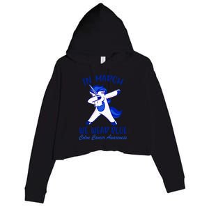 Funny Unicorn In March We Wear Blue Colon Cancer Awareness Gift Crop Fleece Hoodie