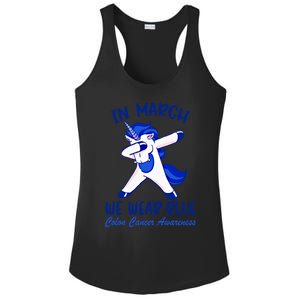 Funny Unicorn In March We Wear Blue Colon Cancer Awareness Gift Ladies PosiCharge Competitor Racerback Tank