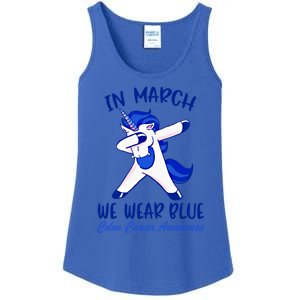 Funny Unicorn In March We Wear Blue Colon Cancer Awareness Gift Ladies Essential Tank