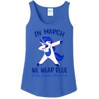 Funny Unicorn In March We Wear Blue Colon Cancer Awareness Gift Ladies Essential Tank