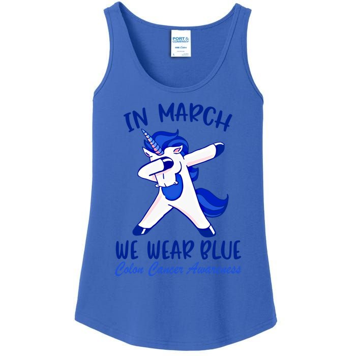 Funny Unicorn In March We Wear Blue Colon Cancer Awareness Gift Ladies Essential Tank