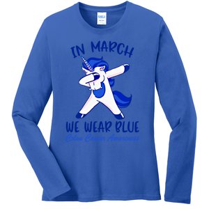 Funny Unicorn In March We Wear Blue Colon Cancer Awareness Gift Ladies Long Sleeve Shirt