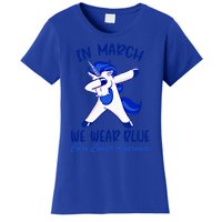 Funny Unicorn In March We Wear Blue Colon Cancer Awareness Gift Women's T-Shirt