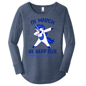 Funny Unicorn In March We Wear Blue Colon Cancer Awareness Gift Women's Perfect Tri Tunic Long Sleeve Shirt