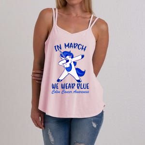 Funny Unicorn In March We Wear Blue Colon Cancer Awareness Gift Women's Strappy Tank