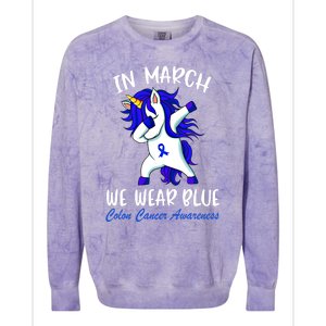 Funny Unicorn In March We Wear Blue Colon Cancer Awareness Meaningful Gift Colorblast Crewneck Sweatshirt