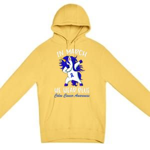 Funny Unicorn In March We Wear Blue Colon Cancer Awareness Meaningful Gift Premium Pullover Hoodie