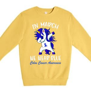 Funny Unicorn In March We Wear Blue Colon Cancer Awareness Meaningful Gift Premium Crewneck Sweatshirt